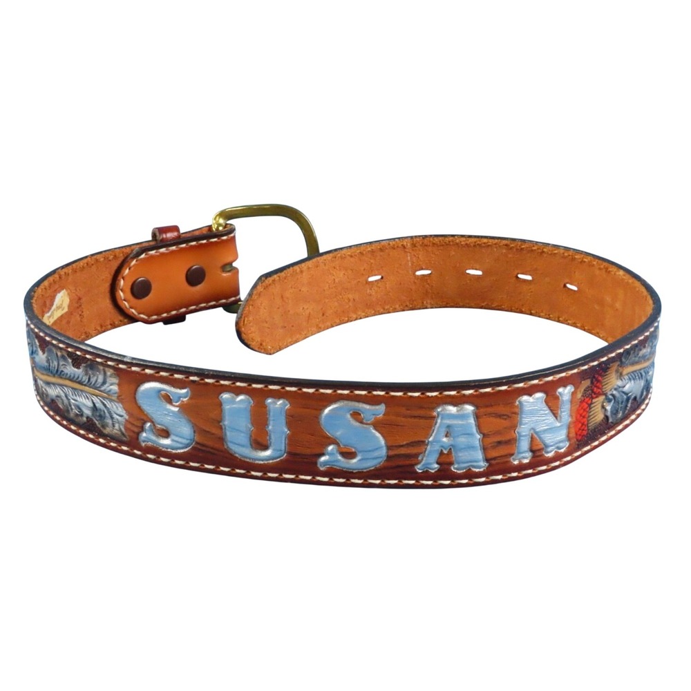 TONY LAMA Tooled Leather Belt NAME "SUSAN" PERSONALIZED Metallic Painted SZ 24